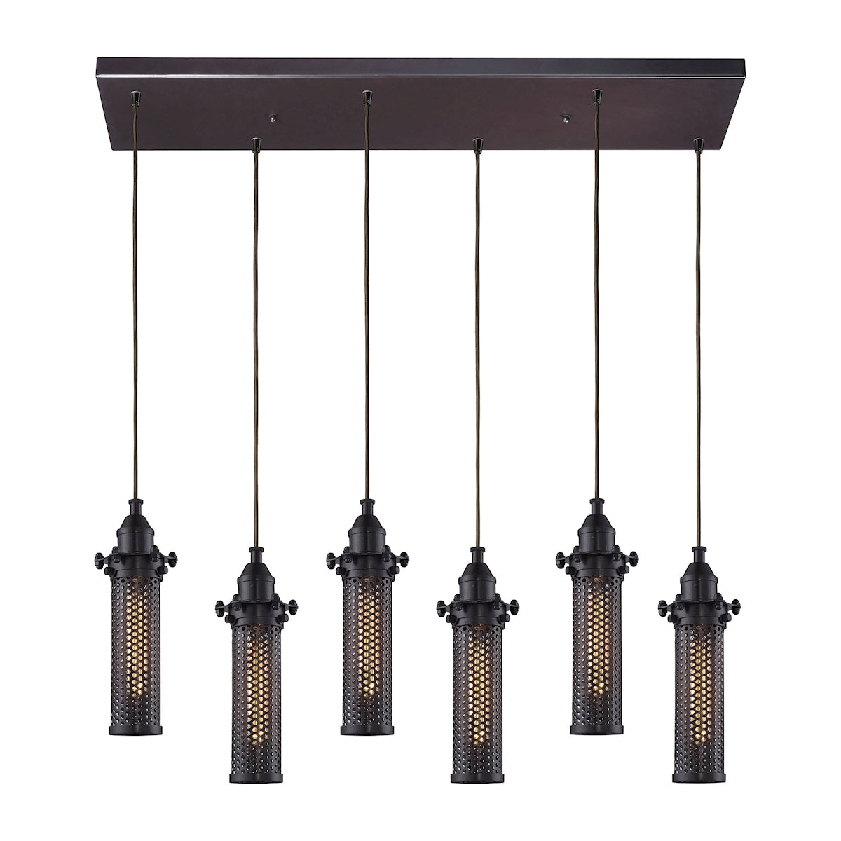 ELK Lighting 66325/6RC Fulton 6-Light Rectangular Pendant Fixture in Oil Rubbed Bronze with Perforated Metal Shade