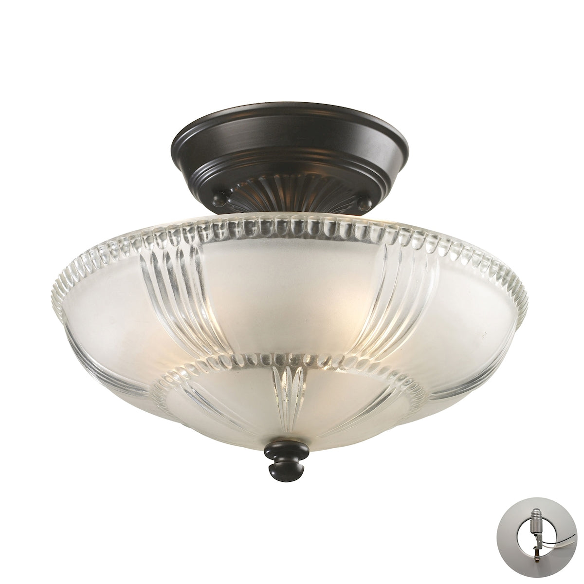 ELK Lighting 66335-3-LA Restoration 3-Light Semi Flush in Oiled Bronze with Clear and Frosted Glass - Includes Adapter Kit