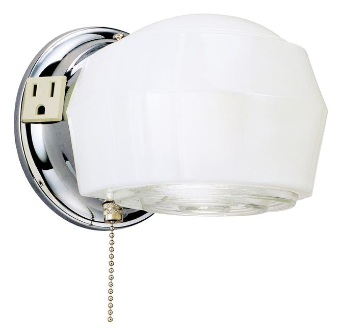 Westinghouse 6640200 One-Light Indoor Wall Fixture with Ground Convenience Outlet and Pull Chain