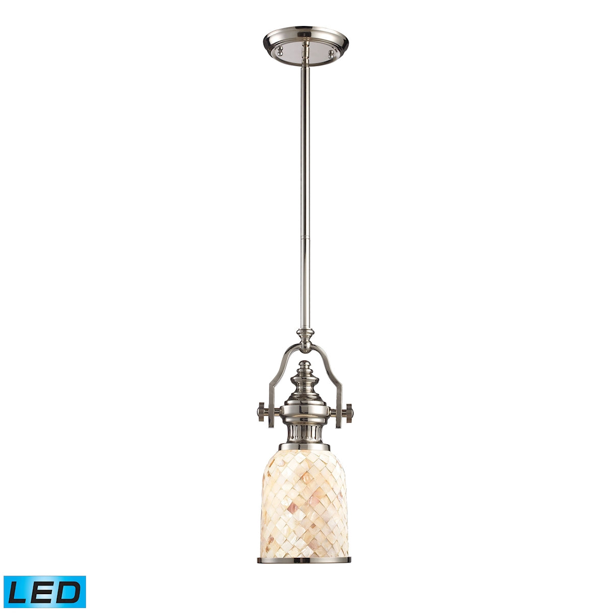 ELK Lighting 66412-1-LED Chadwick 1-Light Mini Pendant in Polished Nickel with Cappa Shell Shade - Includes LED Bulb