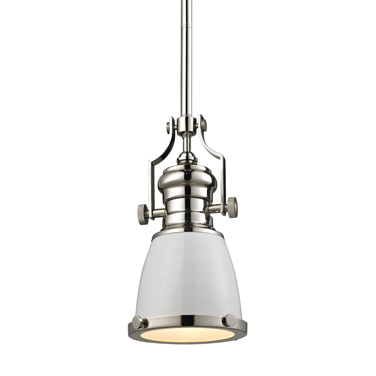 ELK Lighting 66514-1 Chadwick 1-Light Mini Pendant in Polished Nickel with Gloss White Shade