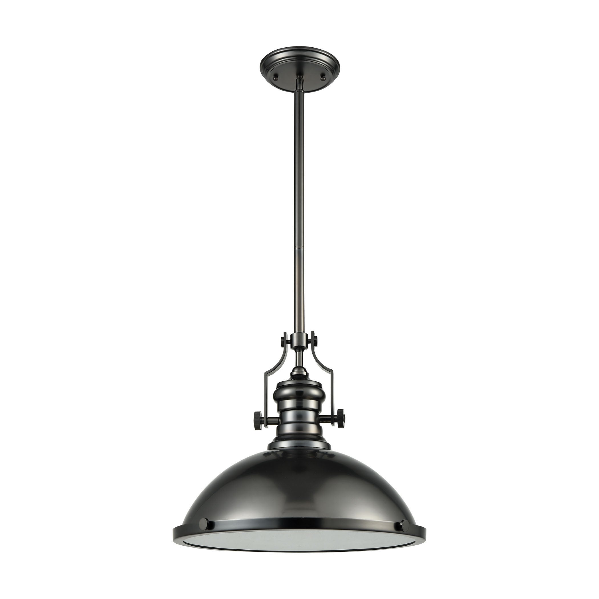 ELK Lighting 66608-1 Chadwick 1-Light Pendant in Black Nickel with Metal Shade and Frosted Glass Diffuser