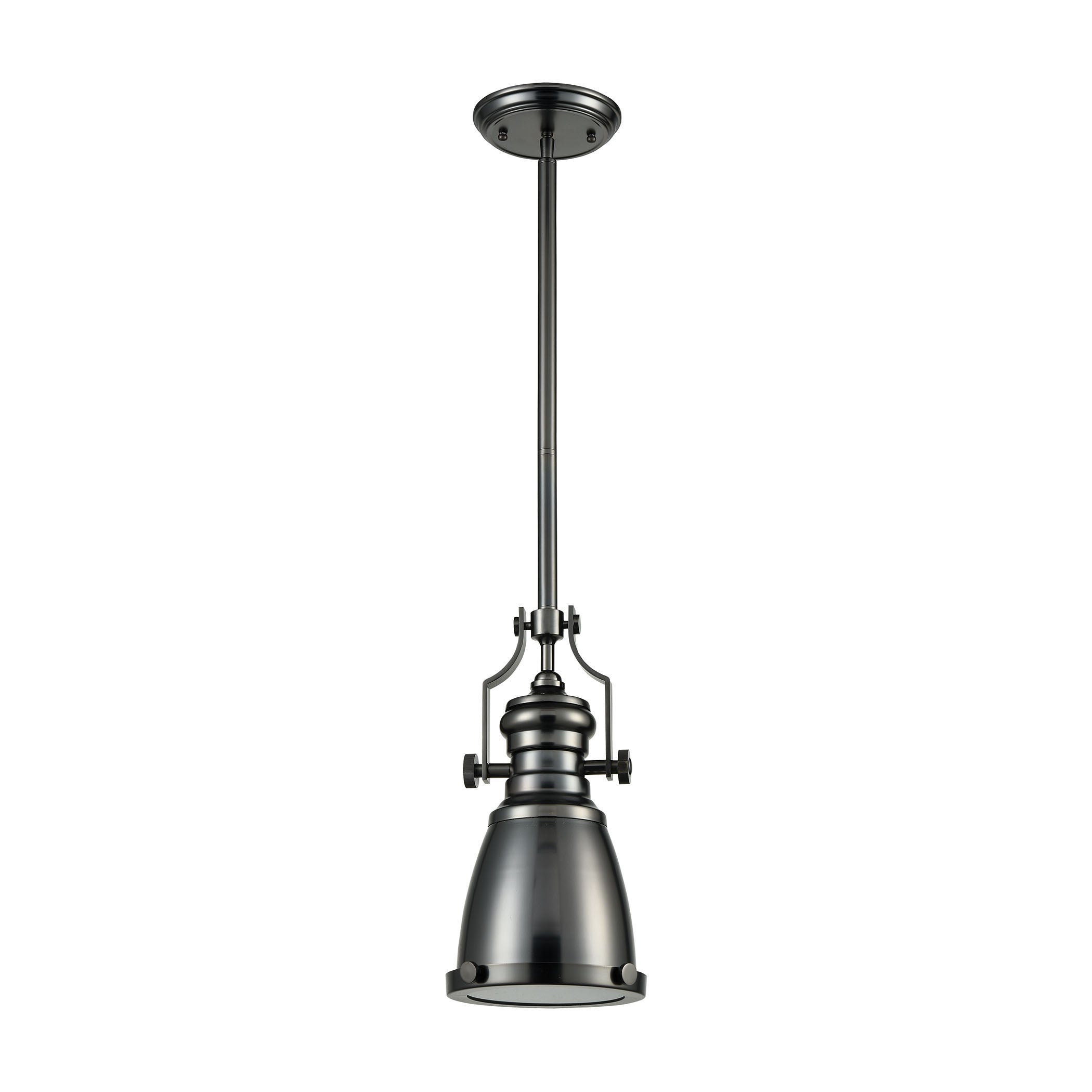 ELK Lighting 66609-1 Chadwick 1-Light Mini Pendant in Black Nickel with Metal Shade and Frosted Glass Diffuser