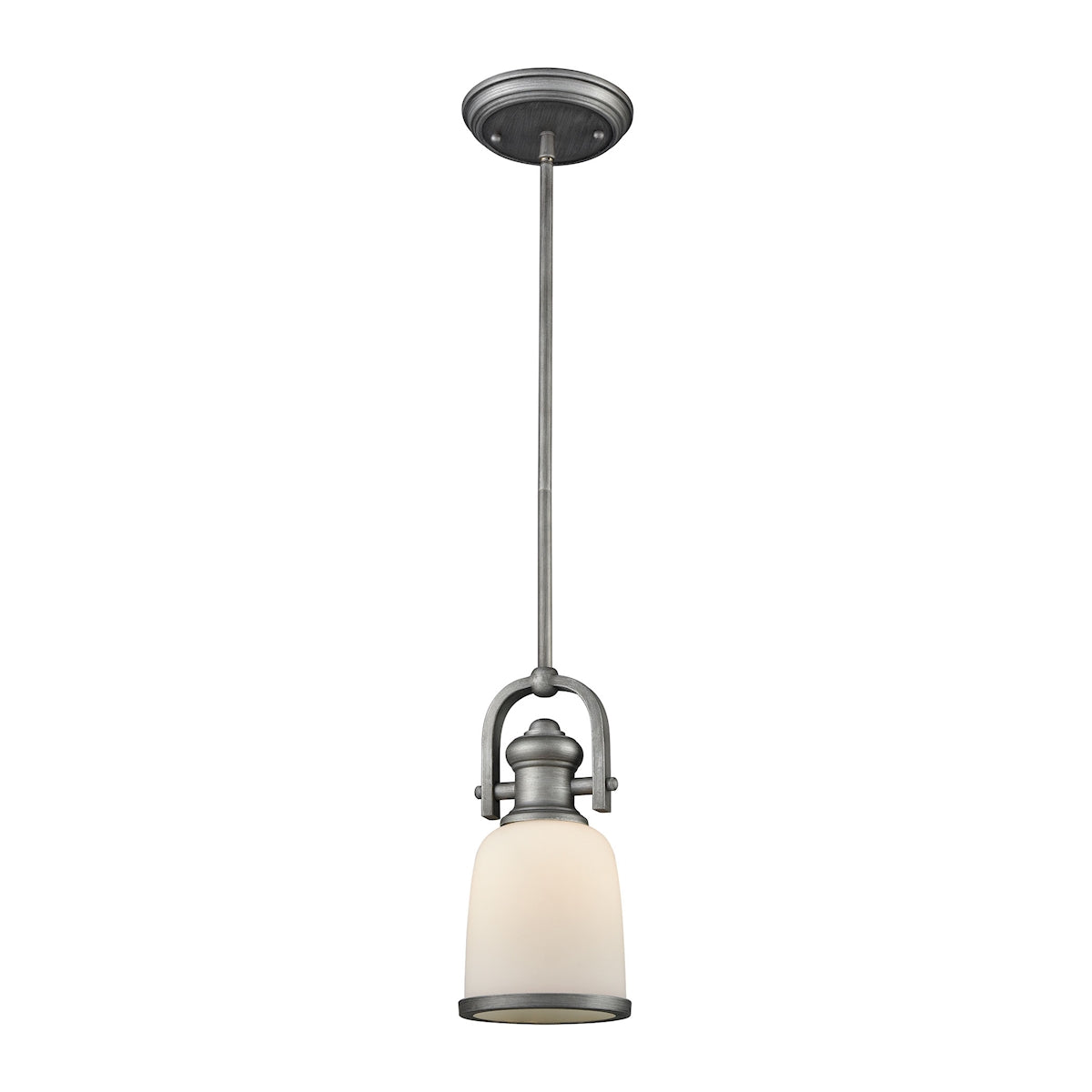 ELK Lighting 66681-1 Brooksdale 1-Light Mini Pendant in Weathered Zinc with White Glass