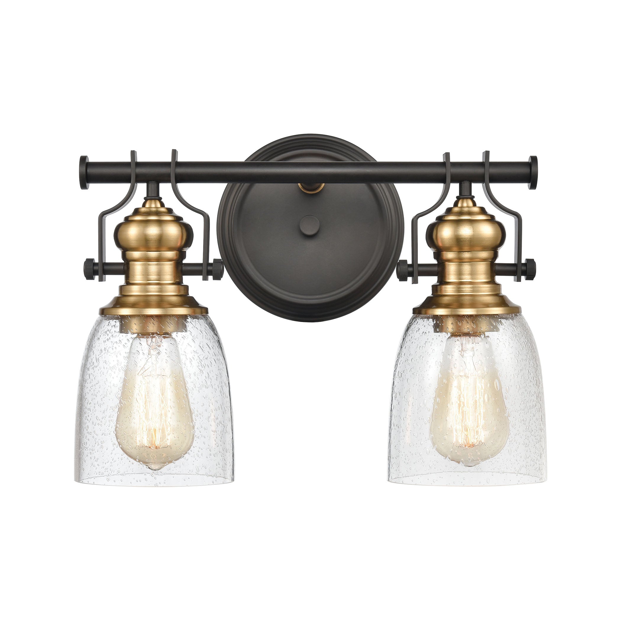 ELK Lighting 66685-2 Chadwick 2-Light Vanity Light in Oil Rubbed Bronze and Satin Brass with Seedy Glass