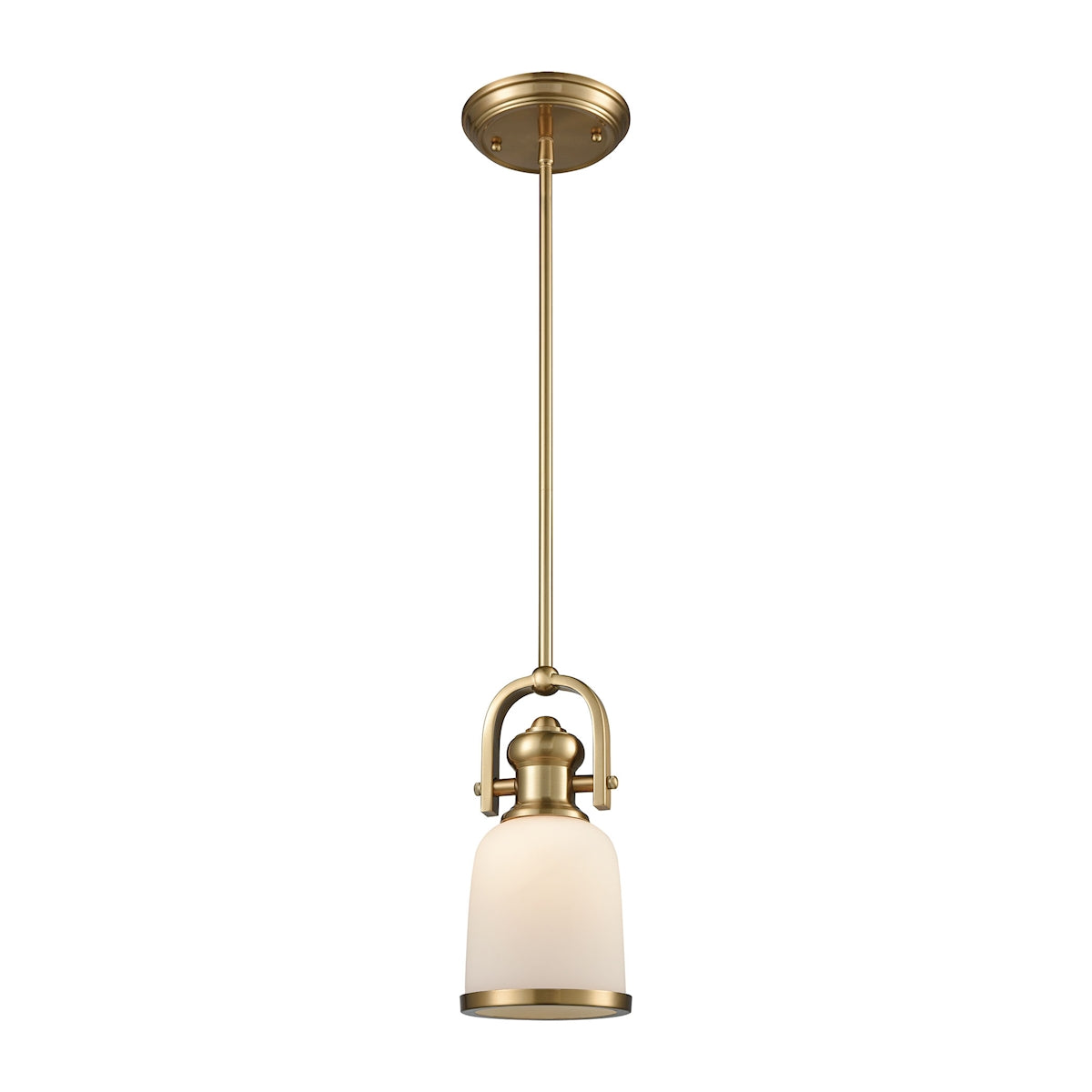 ELK Lighting 66691-1 Brooksdale 1-Light Mini Pendant in Satin Brass with White Glass