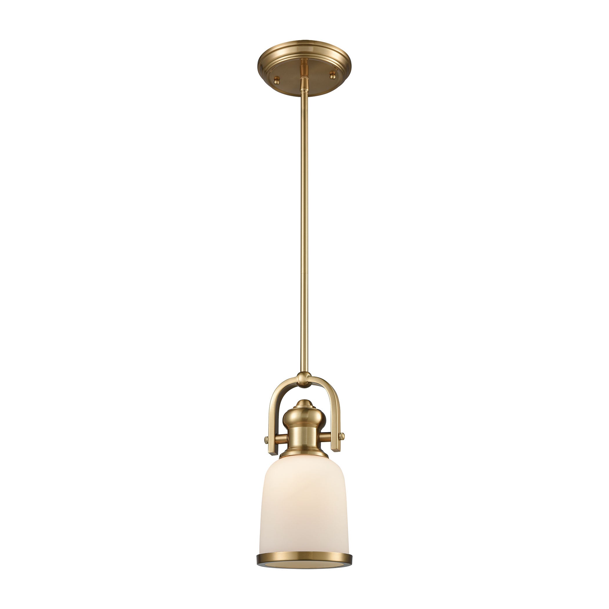 ELK Lighting 66691-1-LA Brooksdale 1-Light Mini Pendant in Satin Brass with White Glass - Includes Recessed Adapter Kit