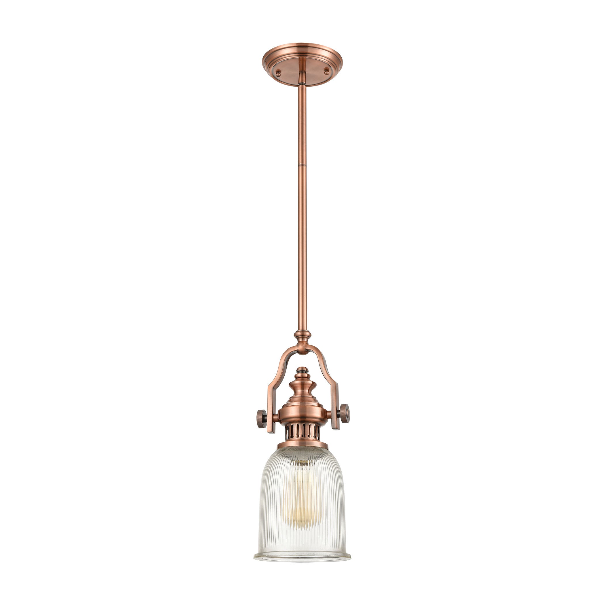 ELK Lighting 66751-1 Chadwick 1-Light Mini Pendant in Antique Copper with Clear Ribbed Glass