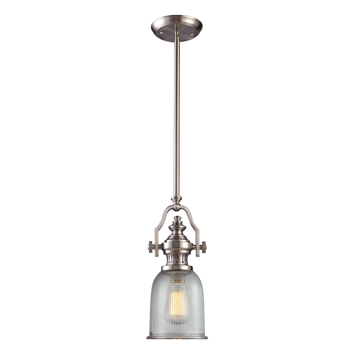 ELK Lighting 66771-1 Chadwick 1-Light Mini Pendant in Satin Nickel with Clear Ribbed Glass