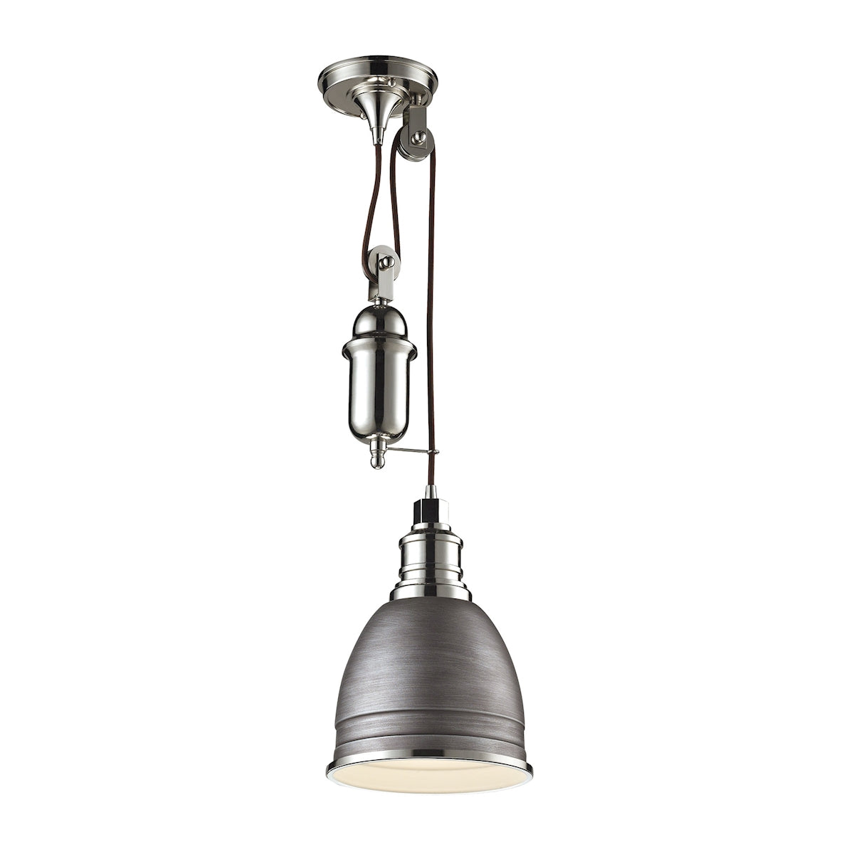 ELK Lighting 66881/1 Carolton 1-Light Adjustable Pendant in Polished Nickel and Weathered Zinc with Grey Shade