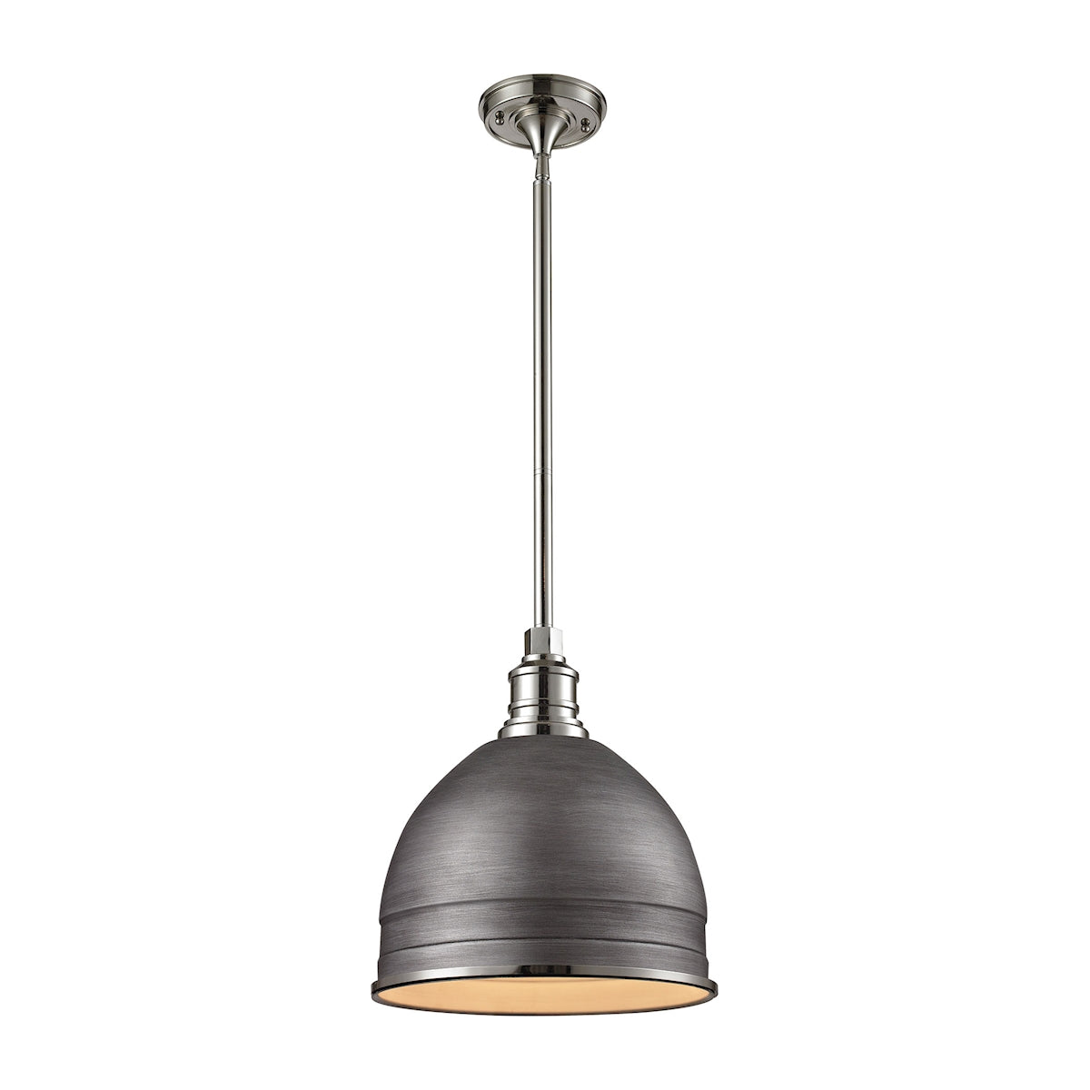 ELK Lighting 66882/1 Carolton 1-Light Pendant in Polished Nickel and Weathered Zinc with Brushed Grey Shade