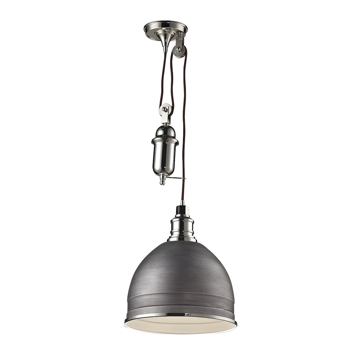 ELK Lighting 66883/1 Carolton 1-Light Adjustable Pendant in Polished Nickel and Weathered Zinc with Grey Shade