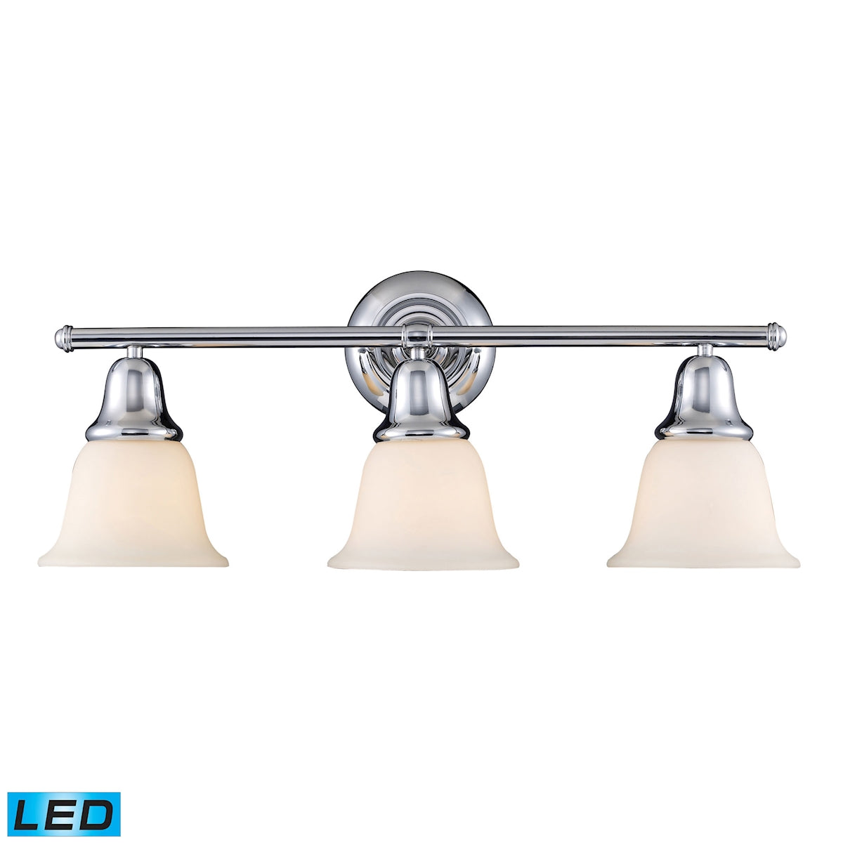 ELK Lighting 67012-3-LED Berwick 3-Light Vanity Lamp in Polished Chrome with White Glass - Includes LED Bulbs