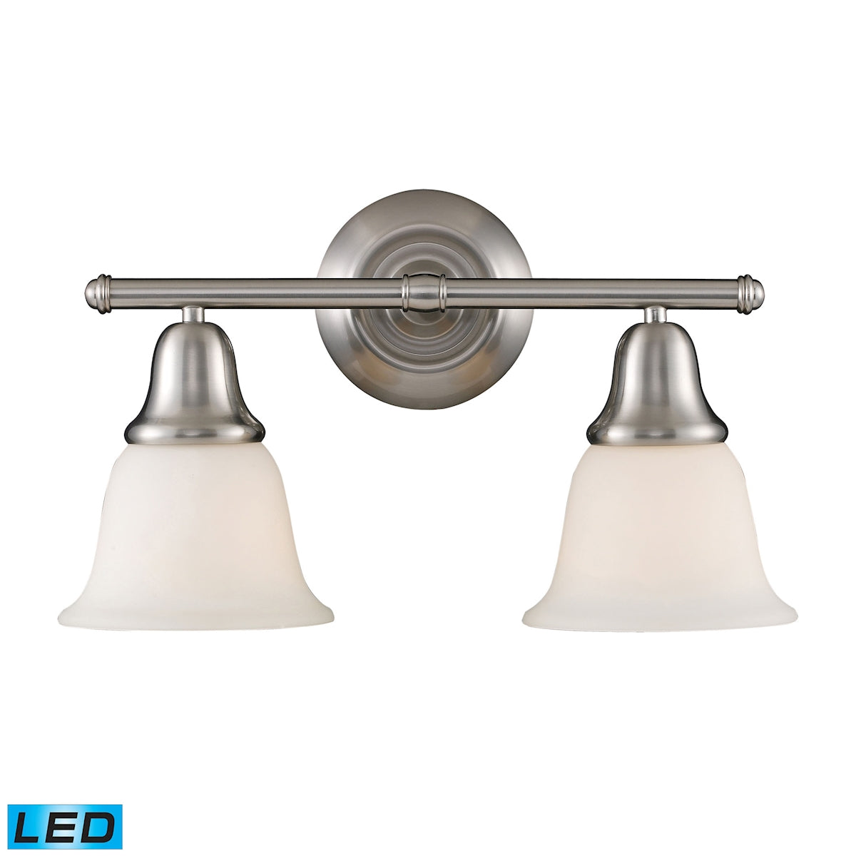 ELK Lighting 67021-2-LED Berwick 2-Light Vanity Lamp in Brushed Nickel with White Glass - Includes LED Bulbs