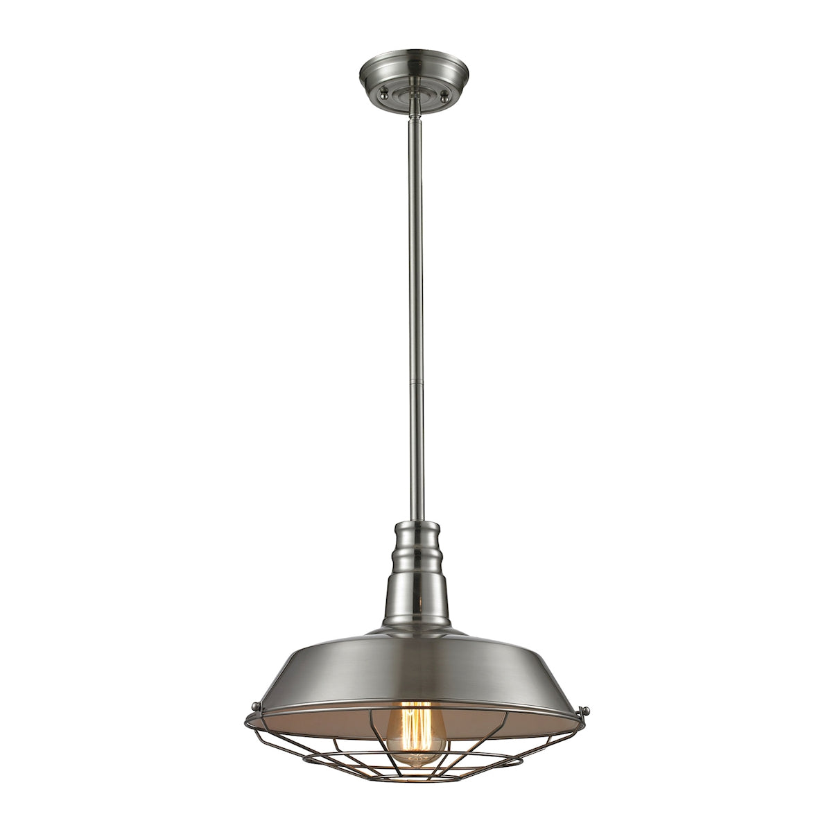 ELK Lighting 67066/1 Warehouse Pendant 1-Light Pendant in Satin Nickel with Metal Shade and Cage