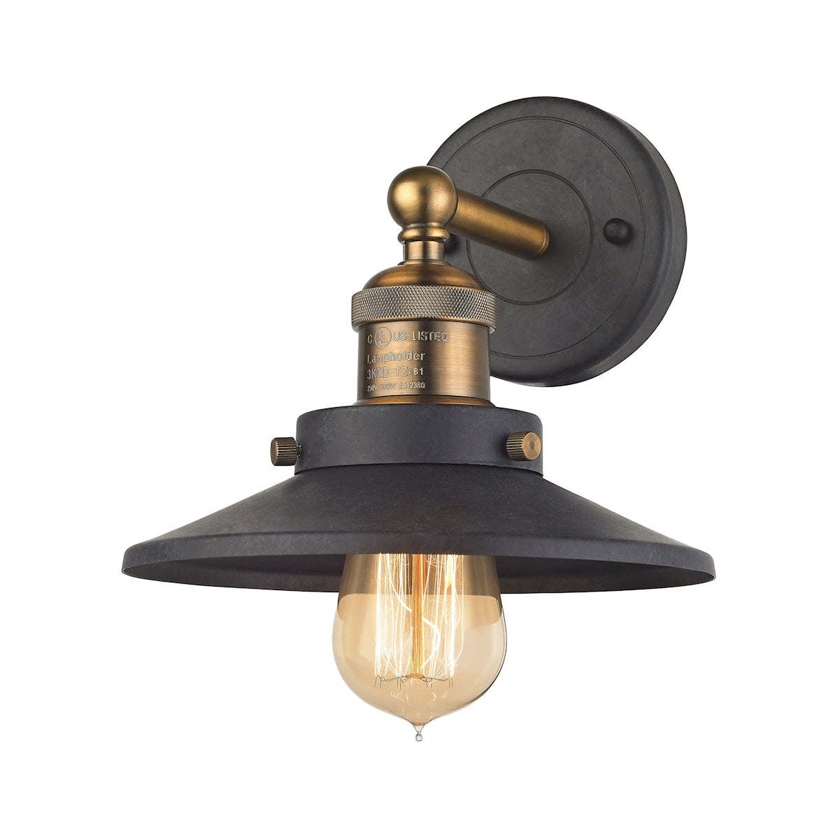 ELK Lighting 67180/1 English Pub 1-Light Vanity Lamp in Antique Brass and Tarnished Graphite with Metal Shade