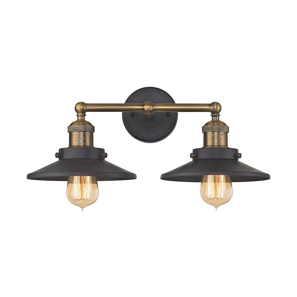 ELK Lighting 67181/2 English Pub 2-Light Vanity Lamp in Antique Brass and Tarnished Graphite with Metal Shade
