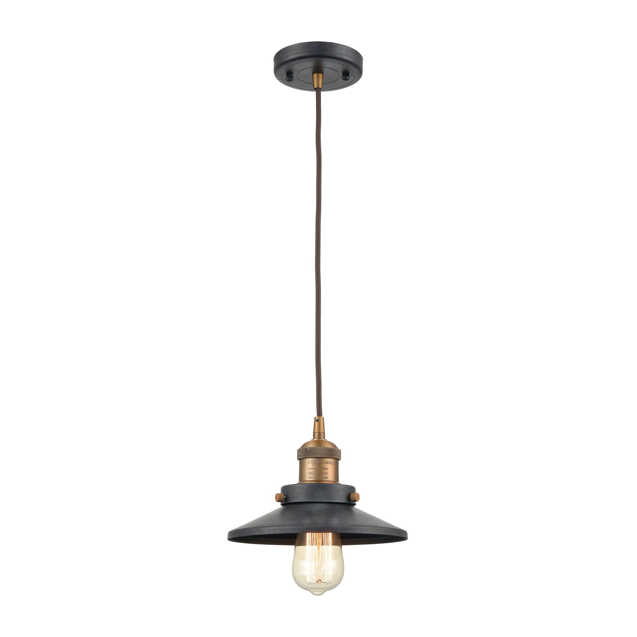ELK Lighting 67184/1 English Pub 1-Light Mini Pendant in Antique Brass and Tarnished Graphite with Metal Shade