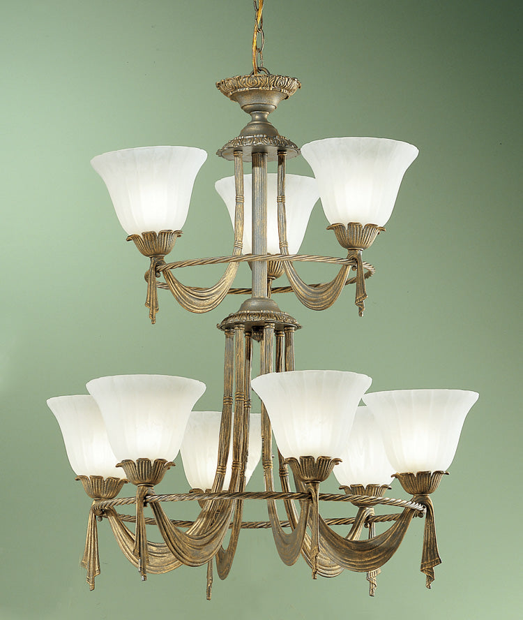 Classic Lighting 67909 WG Saratoga Cast Glass Chandelier in Weathered Gold