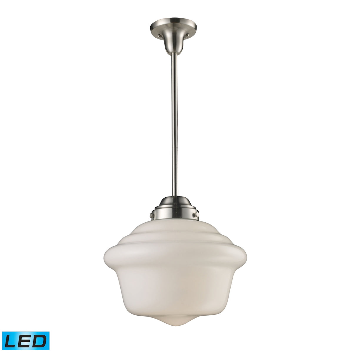 ELK Lighting 69040-1-LED Schoolhouse 1-Light Pendant in Satin Nickel with White Glass - Includes LED Bulb