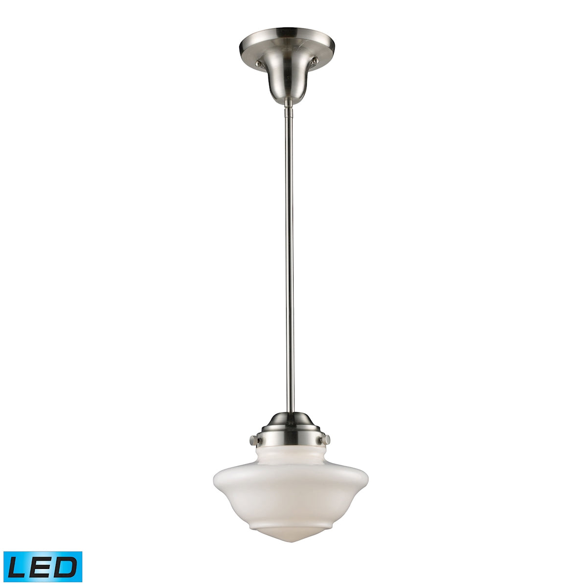ELK Lighting 69042-1-LED Schoolhouse 1-Light Mini Pendant in Satin Nickel with White Glass - Includes LED Bulb