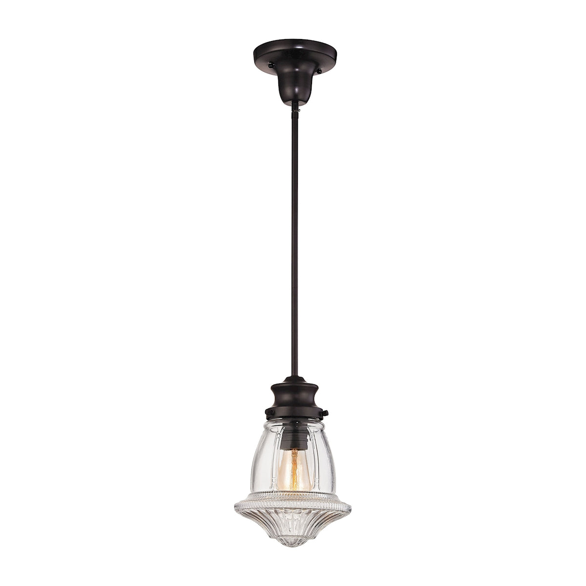 ELK Lighting 69139-1 Schoolhouse 1-Light Mini Pendant in Oil Rubbed Bronze with Reeded Clear Glass