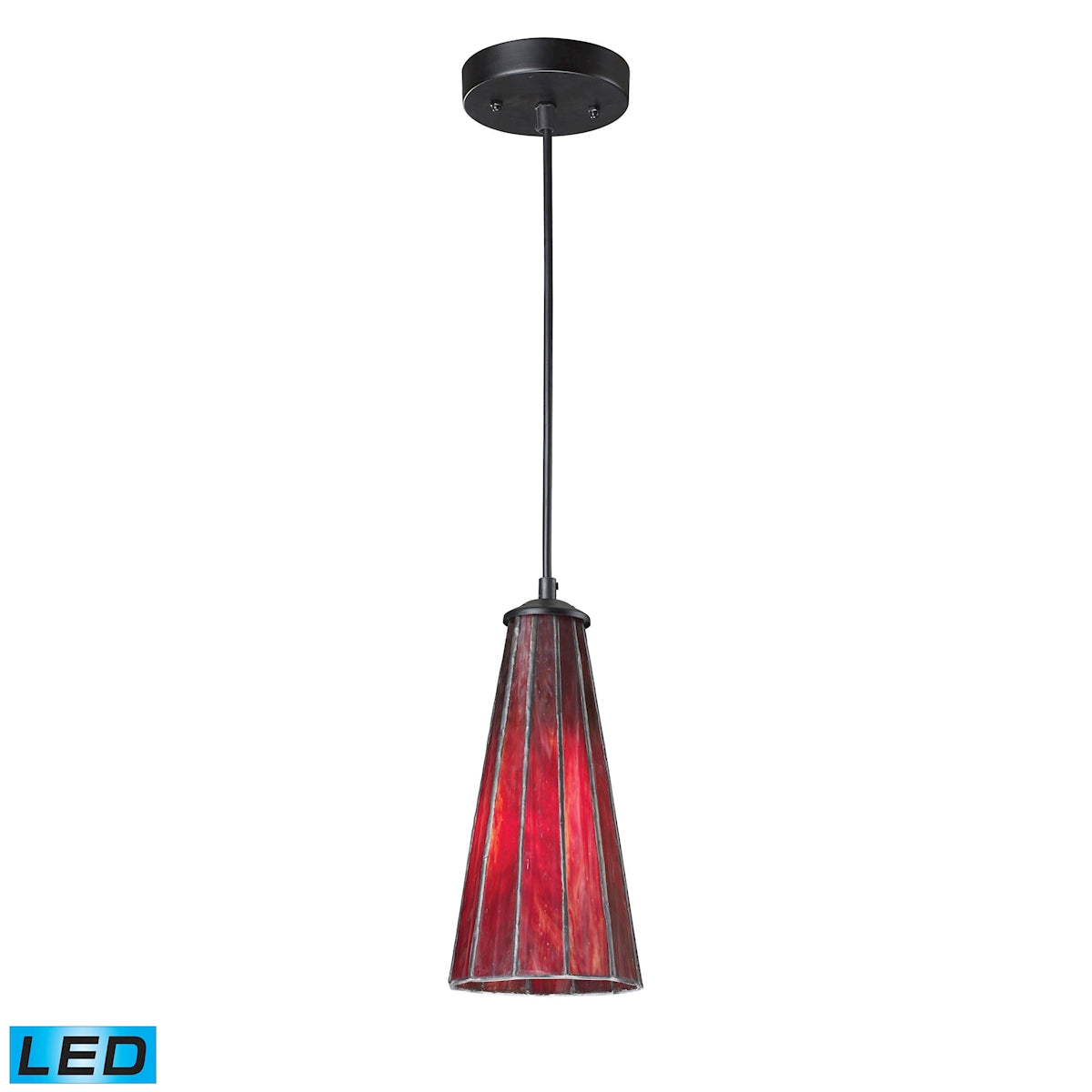 ELK Lighting 70000-1IR-LED Lumino 1-Light Mini Pendant in Matte Black with Inferno Red Shade - Includes LED Bulb