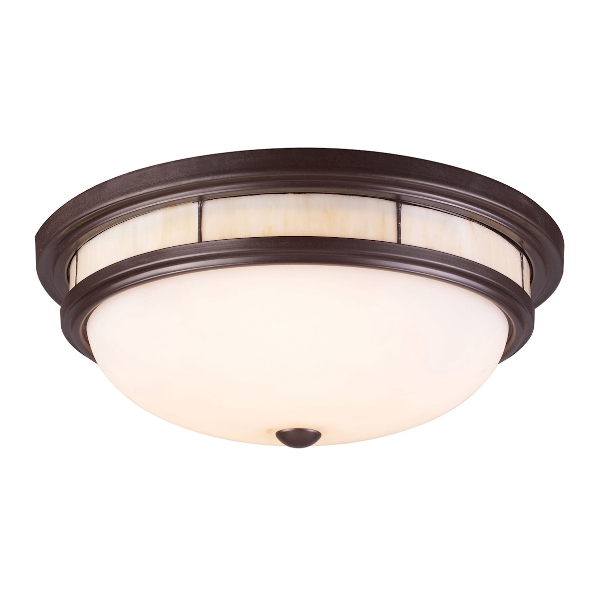 ELK Lighting 70014-3 Tiffany 3-Light Flush Mount in Oiled Bronze with Glass Shade and Panels