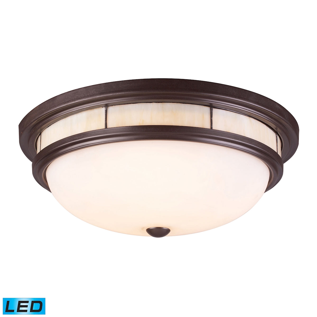 ELK Lighting 70014-3-LED Tiffany 3-Light Flush Mount in Oiled Bronze with Glass Shade and Panels - Includes LED Bulbs