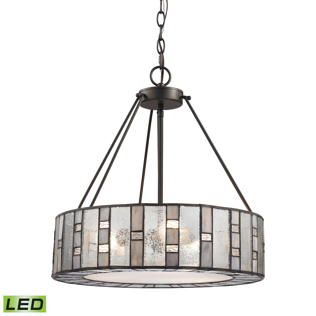 ELK Lighting 70212/3-LED Ethan 3-Light Chandelier in Tiffany Bronze with Rippled/Art/Mercury Glass - Includes LED Bulbs