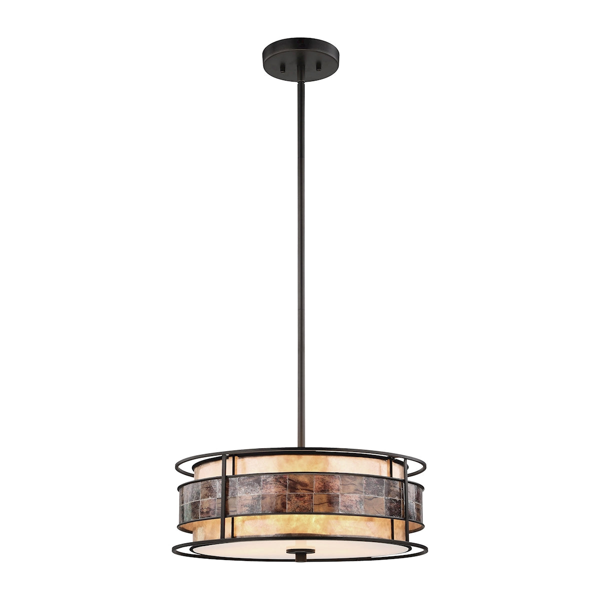 ELK Lighting 70263/3 Tremont 3-Light Chandelier in Tiffany Bronze with Brown Mosaic and Tan Mica Shade