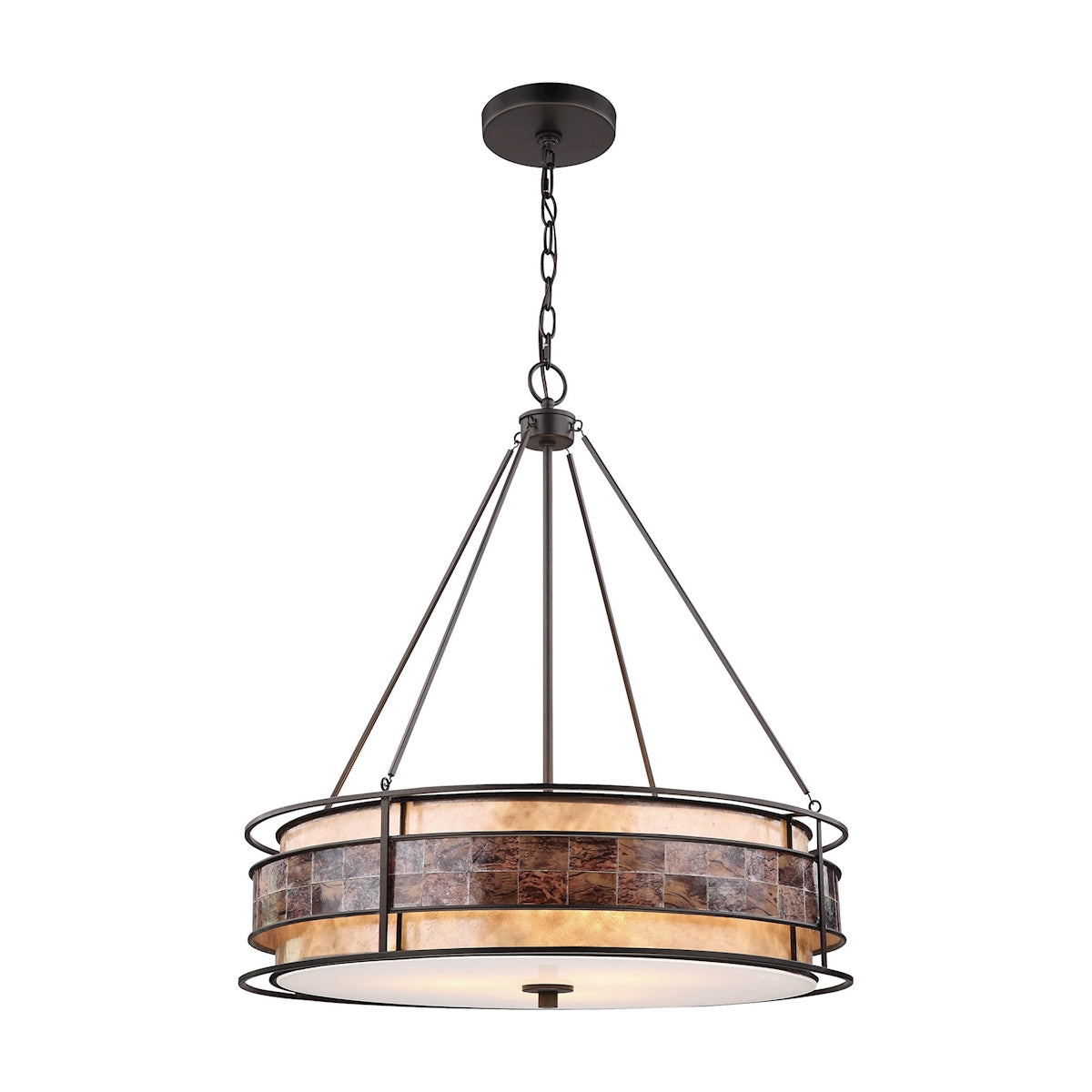 ELK Lighting 70264/3 Tremont 3-Light Chandelier in Tiffany Bronze with Brown Mosaic and Tan Mica Shade