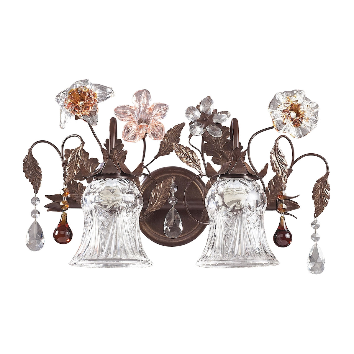 ELK Lighting 7040/2 Cristallo Fiore 2-Light Vanity Lamp in Deep Rust with Clear and Amber Florets