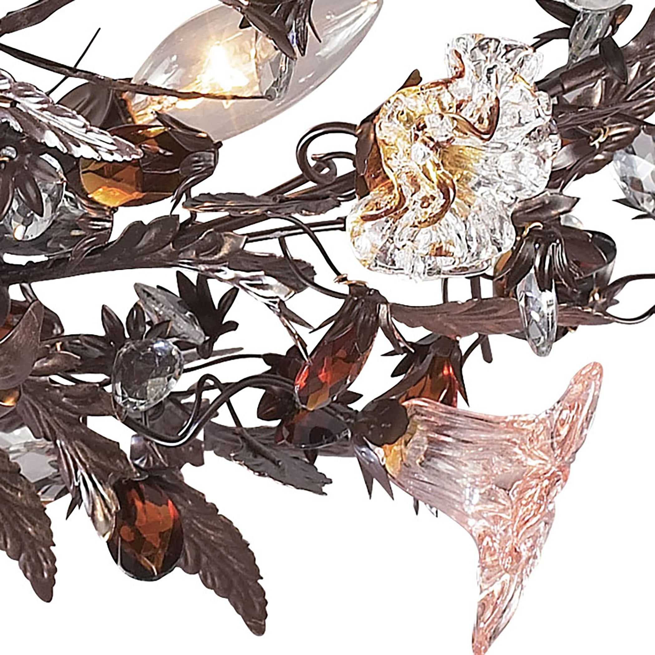 ELK Lighting 7046/3 Cristallo Fiore 3-Light Semi Flush in Deep Rust with Clear and Amber Florets