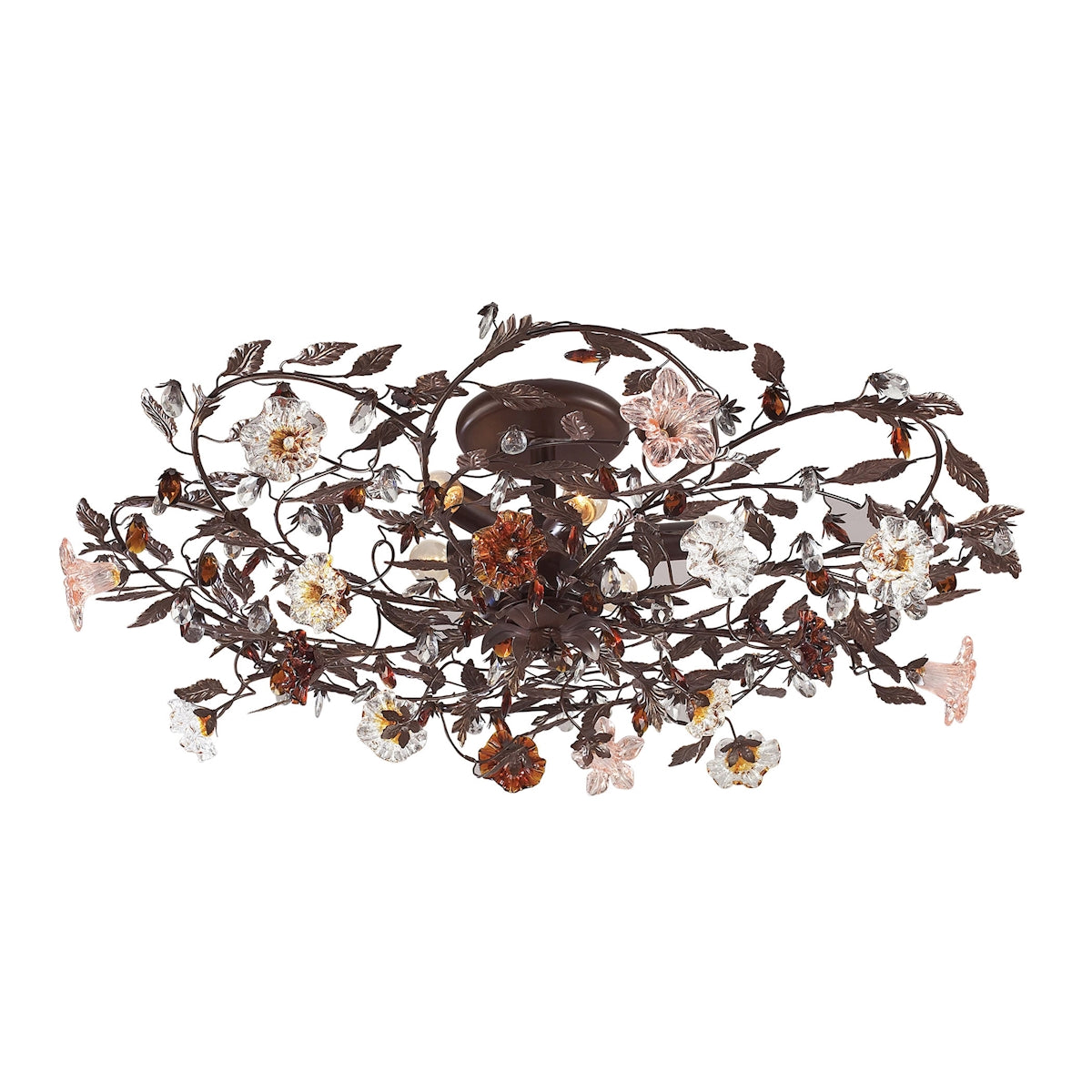 ELK Lighting 7047/6 Cristallo Fiore 6-Light Flush Mount in Deep Rust with Clear and Amber Florets