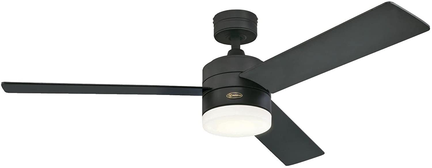 Westinghouse Lighting 7205900 Alta Vista 52-Inch Indoor Ceiling Fan with Dimmable LED Light Kit Matte Black Finish with Reversible Black/Bleached Cherry Blades, Opal Frosted Glass, Remote Control Included