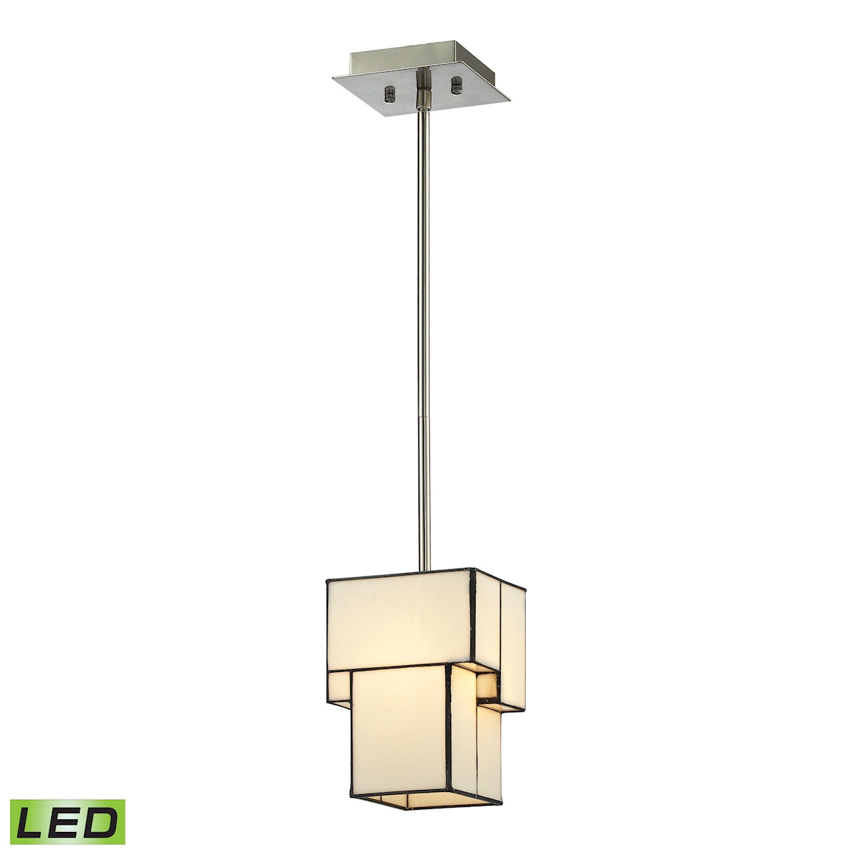 ELK Lighting 72062-1-LED Cubist 1-Light Mini Pendant in Brushed Nickel with White Tiffany Glass - Includes LED Bulb