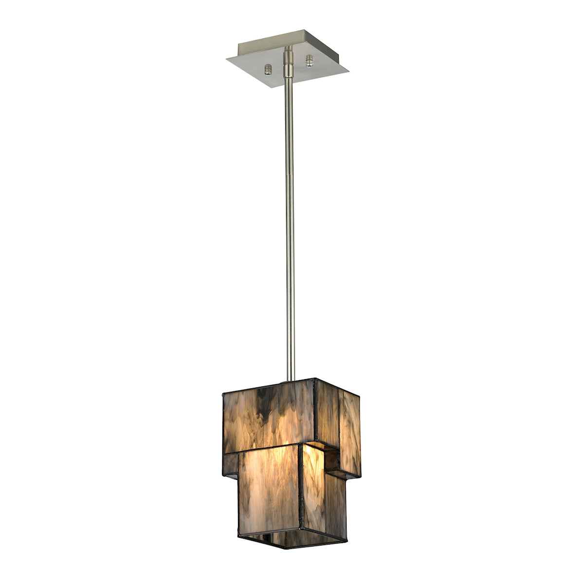 ELK Lighting 72072-1 Cubist 1-Light Mini Pendant in Brushed Nickel with White Tiffany Glass
