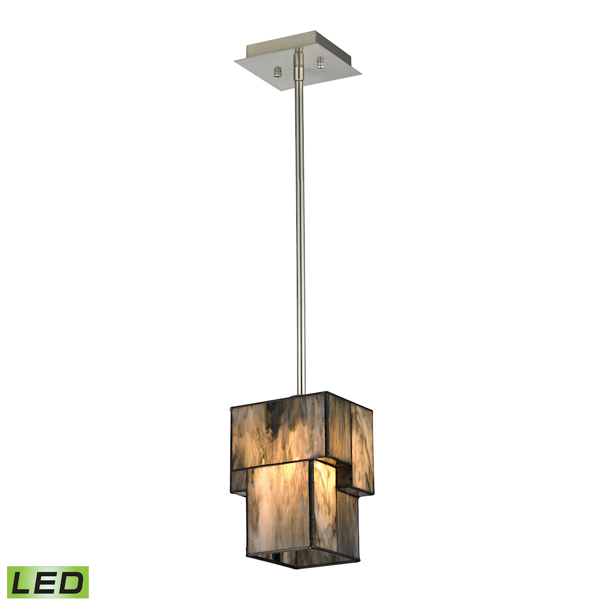 ELK Lighting 72072-1-LED Cubist 1-Light Mini Pendant in Brushed Nickel with White Tiffany Glass - Includes LED Bulb
