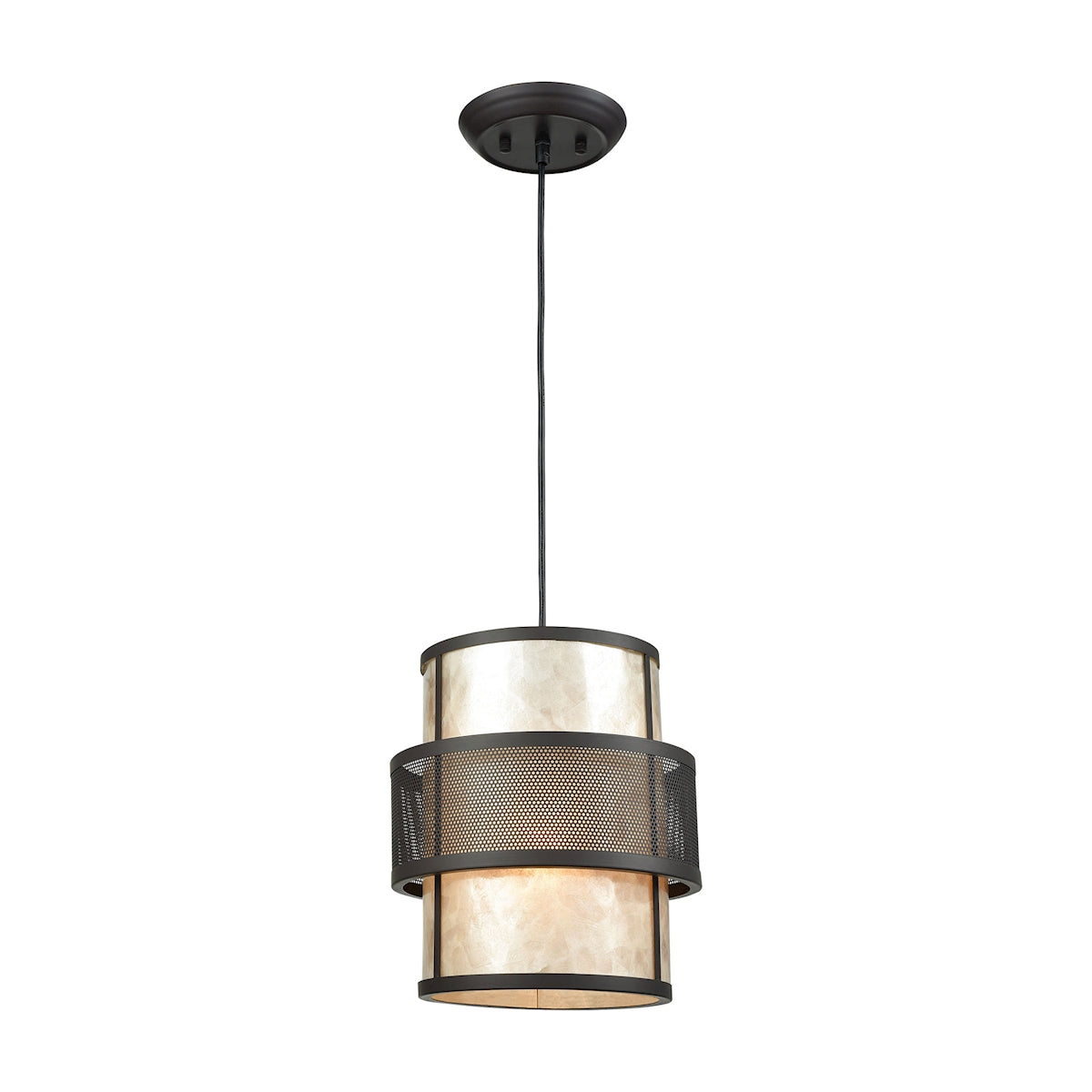 ELK Lighting 72184/1 Beckley 1-Light Mini Pendant in Oil Rubbed Bronze with Metal and Mica Shade