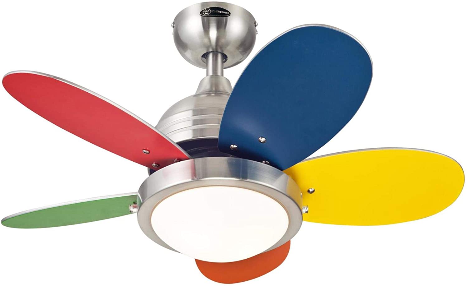 Westinghouse Lighting 7223600 Roundabout 30-Inch Indoor Ceiling Fan with Dimmable LED Light Fixture Brushed Nickel Finish with Reversible Multi-Color/White Blades, Opal Frosted Glass