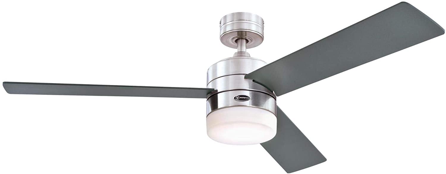 Westinghouse Lighting 7225700 Alta Vista 52-Inch Indoor Ceiling Fan with Dimmable LED Light Fixture Brushed Nickel Finish with Reversible Graphite/Light Maple Blades, Opal Frosted Glass, Remote Control Included