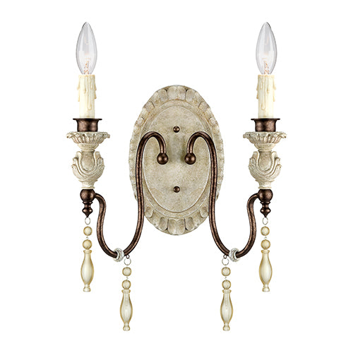 Millennium Lighting 7302-AW/BZ Denise 2 Light Wall Sconce with Antique White Finish and Decorative Crystal Accents