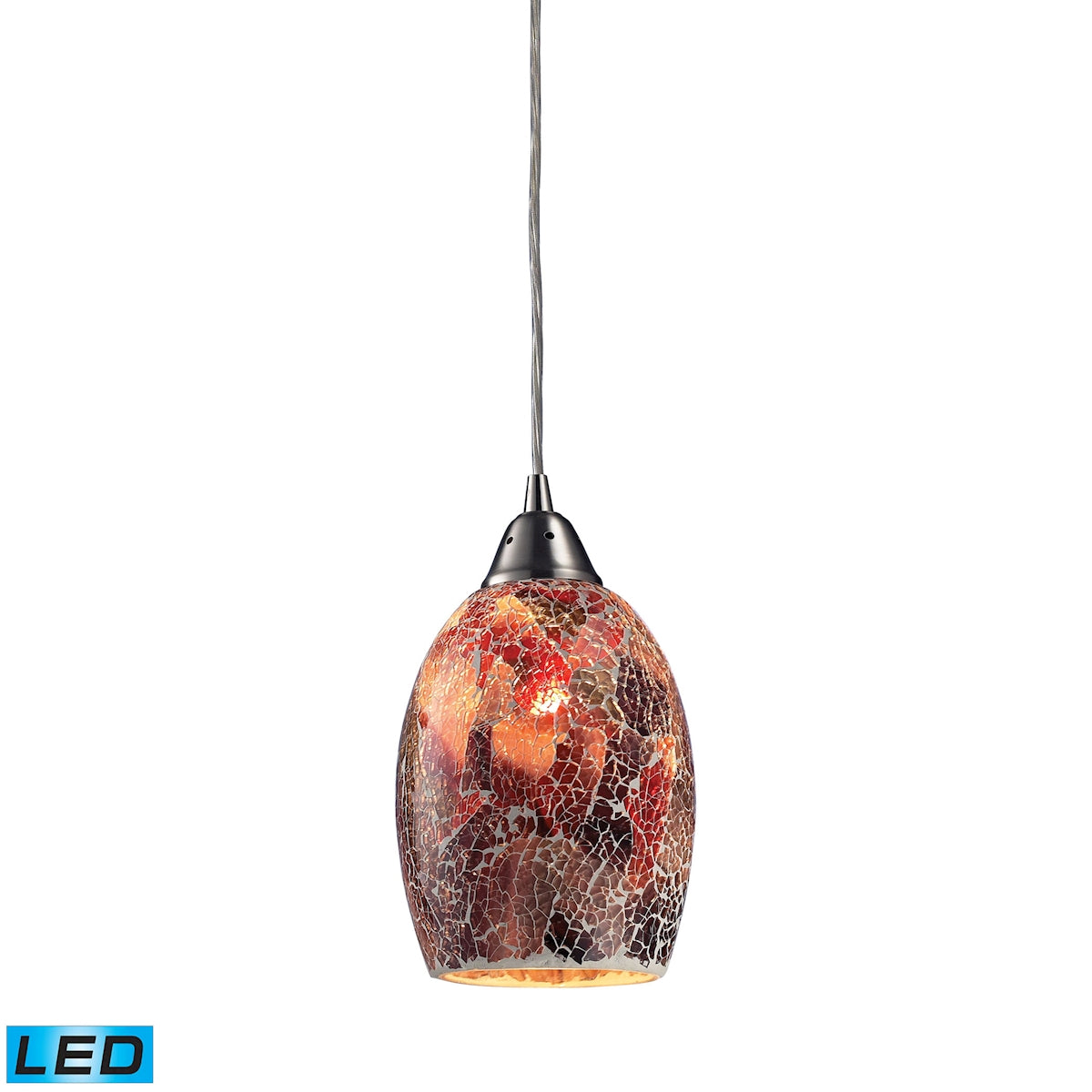 ELK Lighting 73031-1-LED Avalon 1-Light Mini Pendant in Satin Nickel with Multi-colored Crackle Glass - Includes LED Bulb