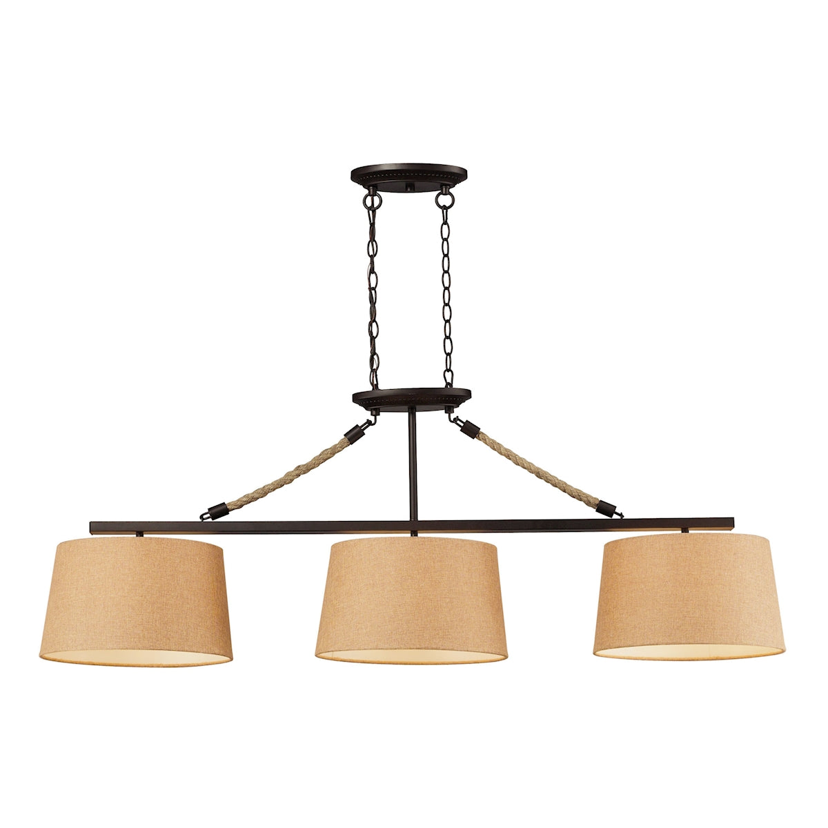 ELK Lighting 73046-3 Natural Rope 3-Light Island Light in Aged Bronze with Tan Linen Shades