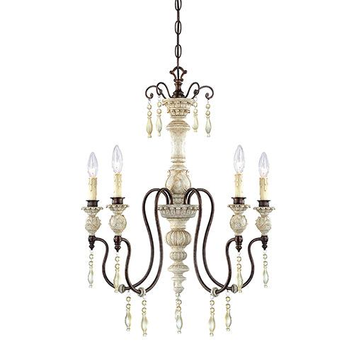Millennium Lighting 7305-AW/BZ Denise Antique White 5 Light Chandelier with Crystal Accents