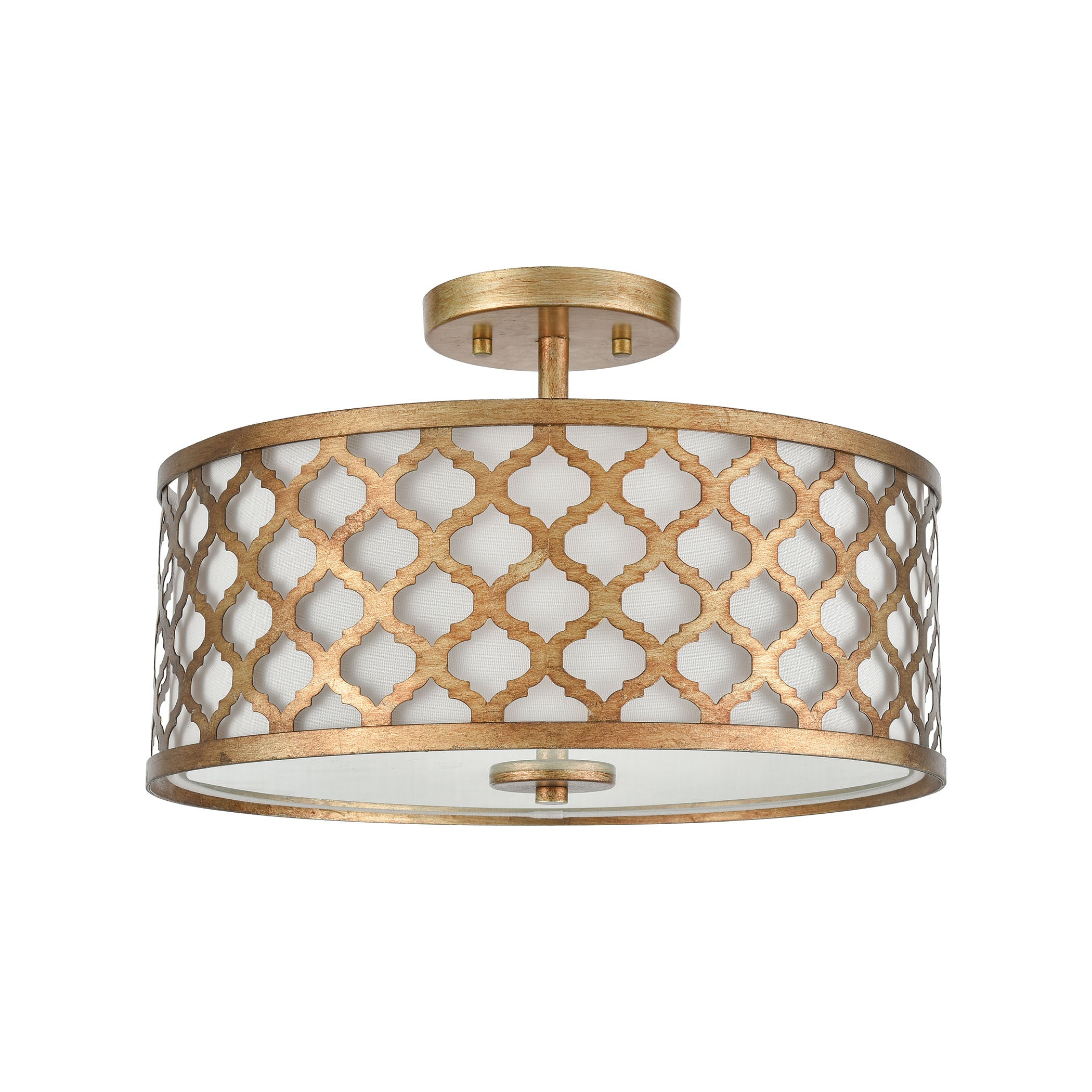 ELK Lighting 75135/3 Arabesque 3-Light Semi Flush in Bronze Gold with White Fabric Shade
