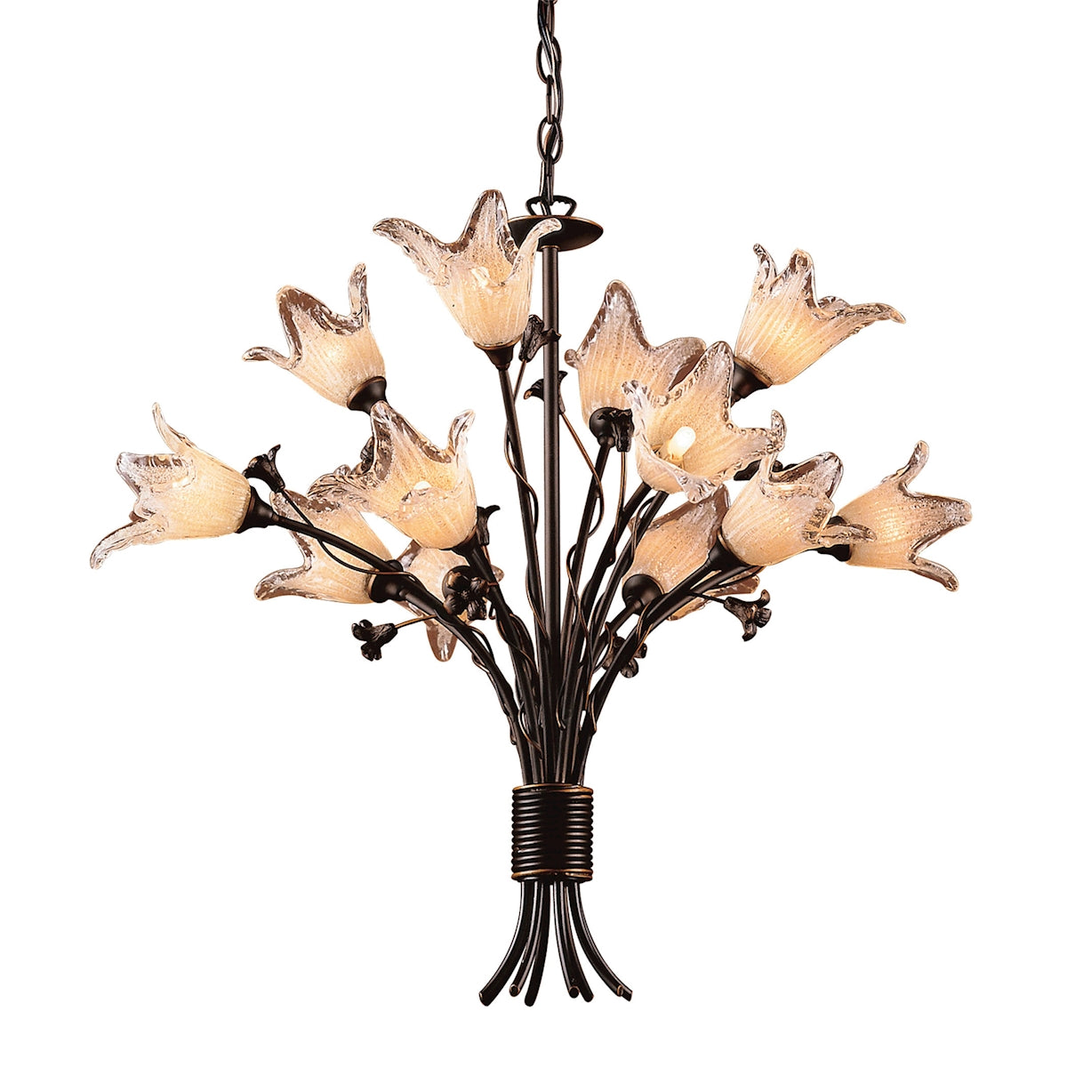 ELK Lighting 7959/8+4 Fioritura 12-Light Chandelier in Aged Bronze with Floral-shaped Glass