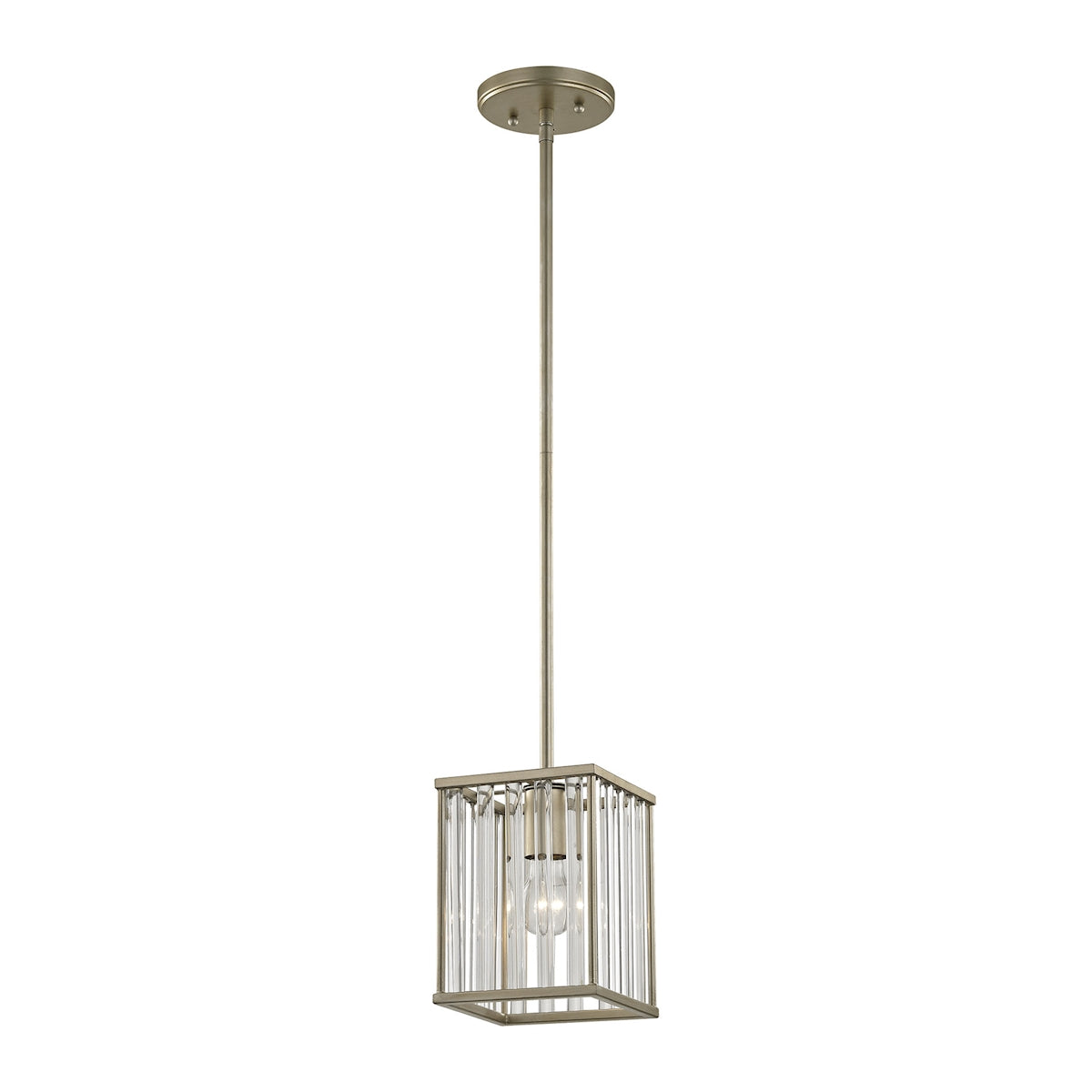 ELK Lighting 81095/1 Ridley 1-Light Mini Pendant in Aged Silver with Oval Glass Rods