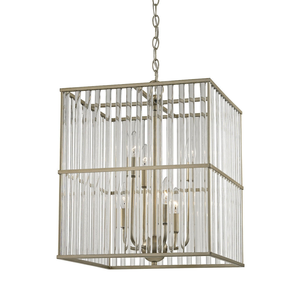 ELK Lighting 81097/6 Ridley 6-Light Chandelier in Aged Silver with Oval Glass Rods